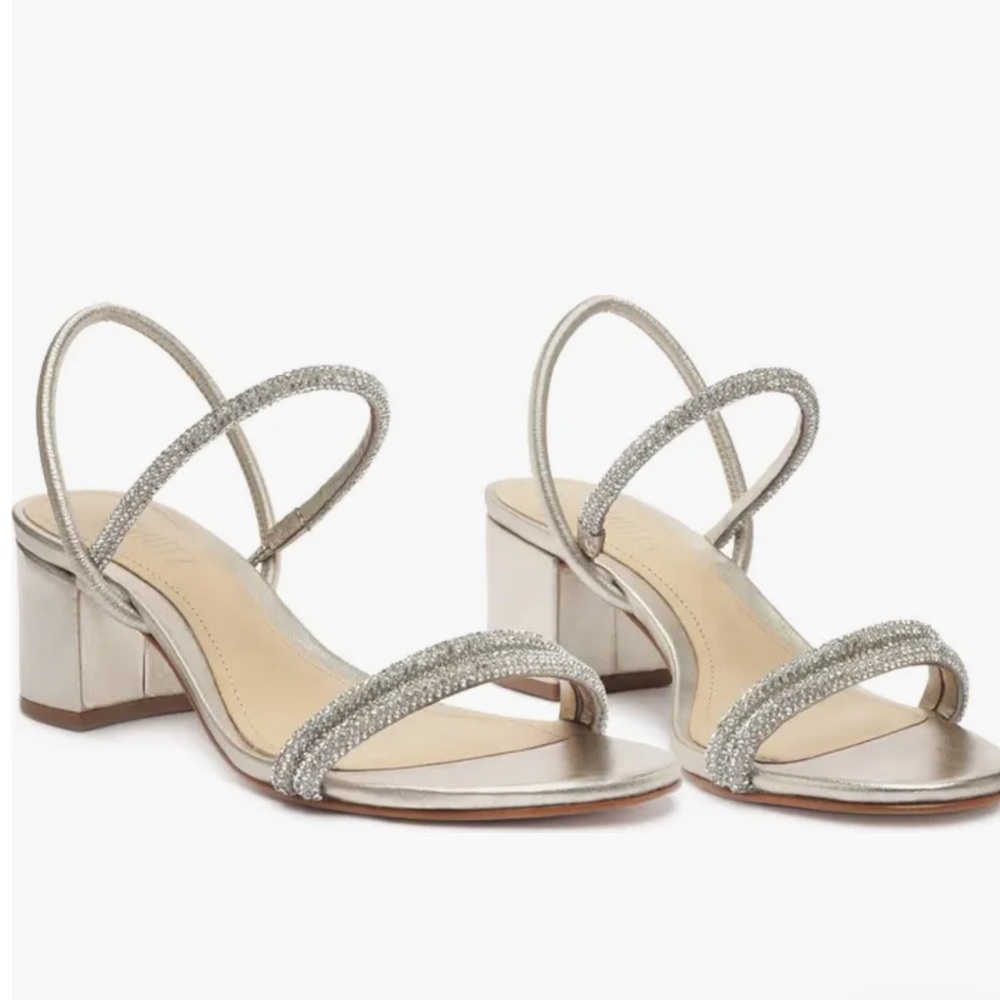 NEW Schutz Gold Crystal WHITELEY metallic BLOCK HEELS SHOES Sandals 6.5 - Picture 3 of 7